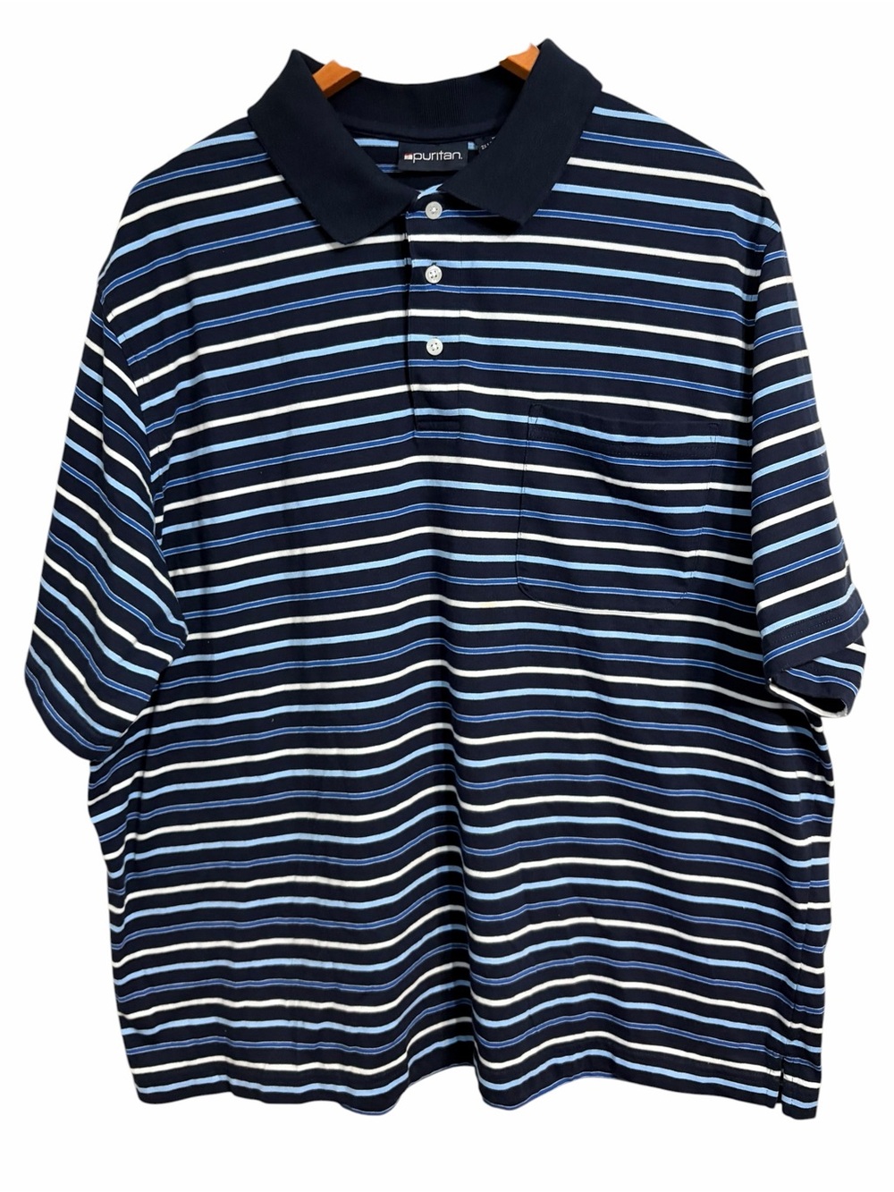 Puritan Navy, Light Blue & White Striped Polo